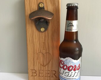 Solid Oak Wooden Personalised Bottle Opener, Rustic Bottle Opener, Gift for him, Wooden Bottle Opener, Birthday Gift, Fathers Day,