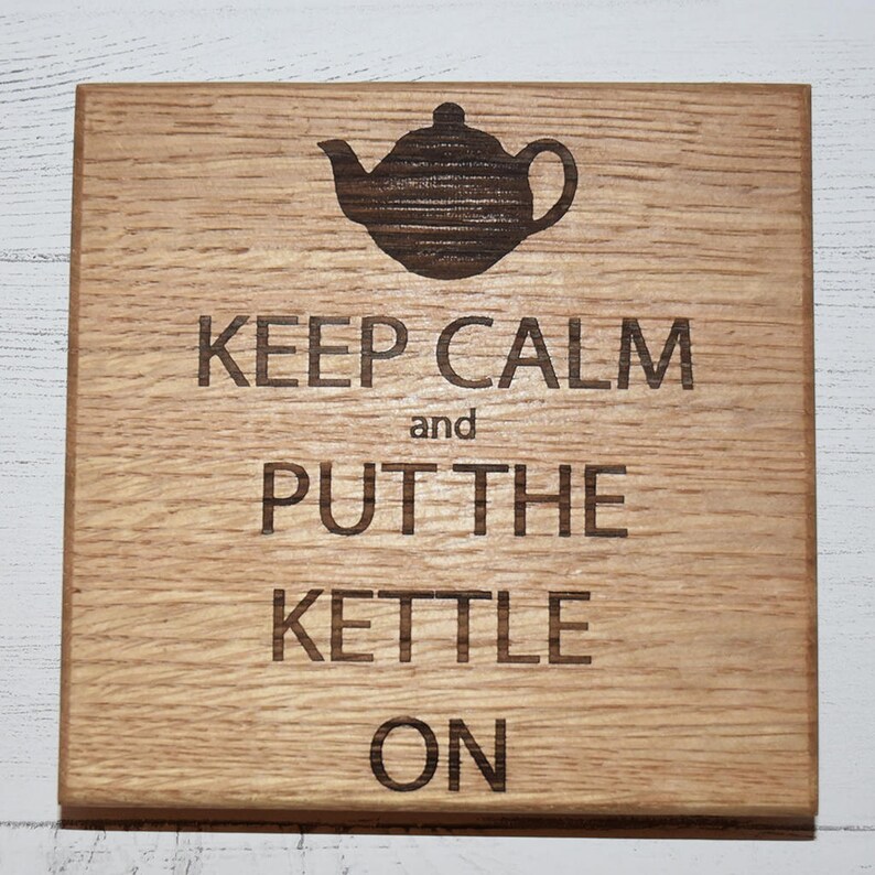 Solid Oak Teapot Stand Keep Calm And Put The Kettle On Etsy 