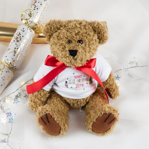 personalised first christmas teddy