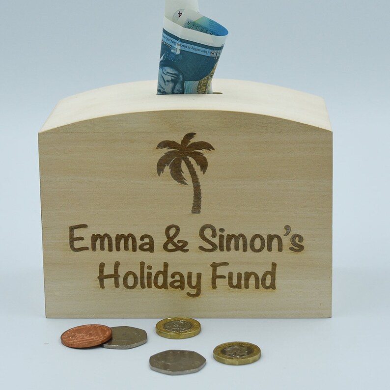 Personalised Wooden Holiday Fund Savings Money Box Etsy