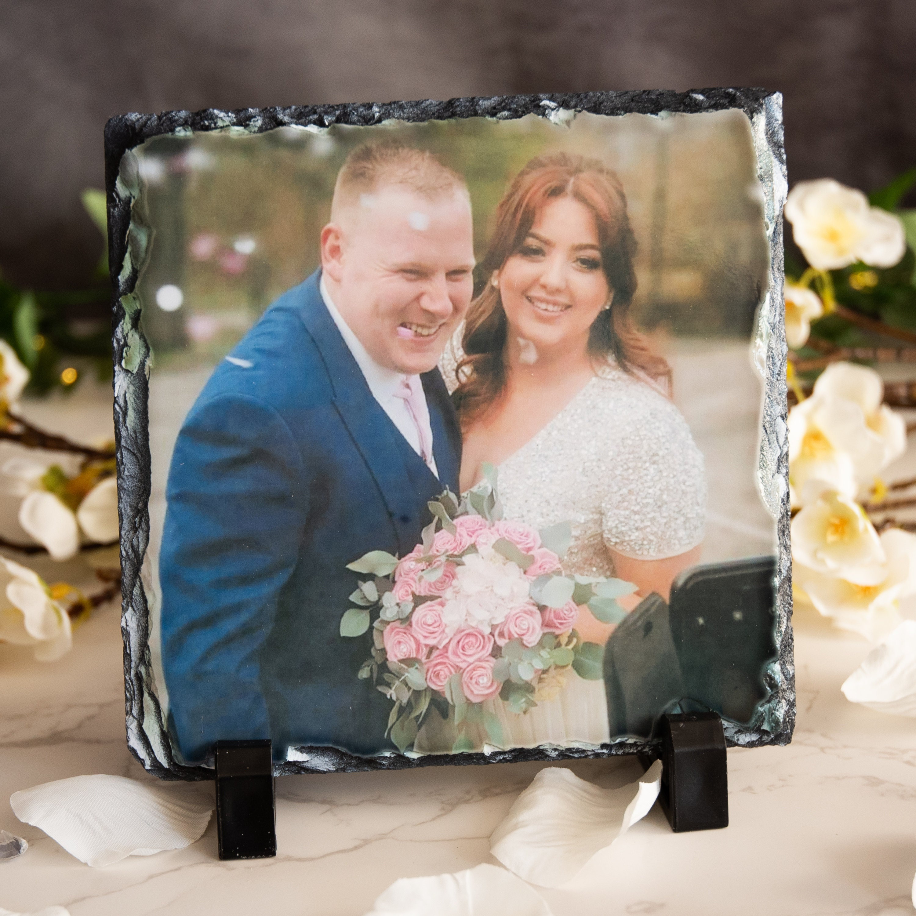 Personalised Custom Printed Rock Slate Square Desk Photo Best Wedding B'day Gift 
