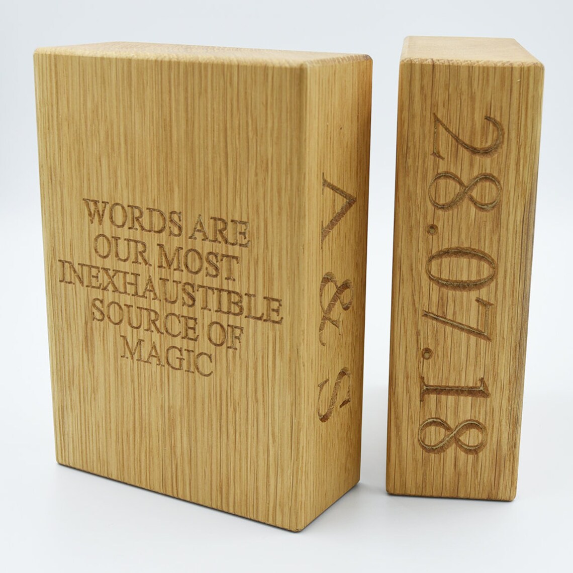 Personalised Oak Bookend Solid Oak Bookend Engraved Bookend Etsy