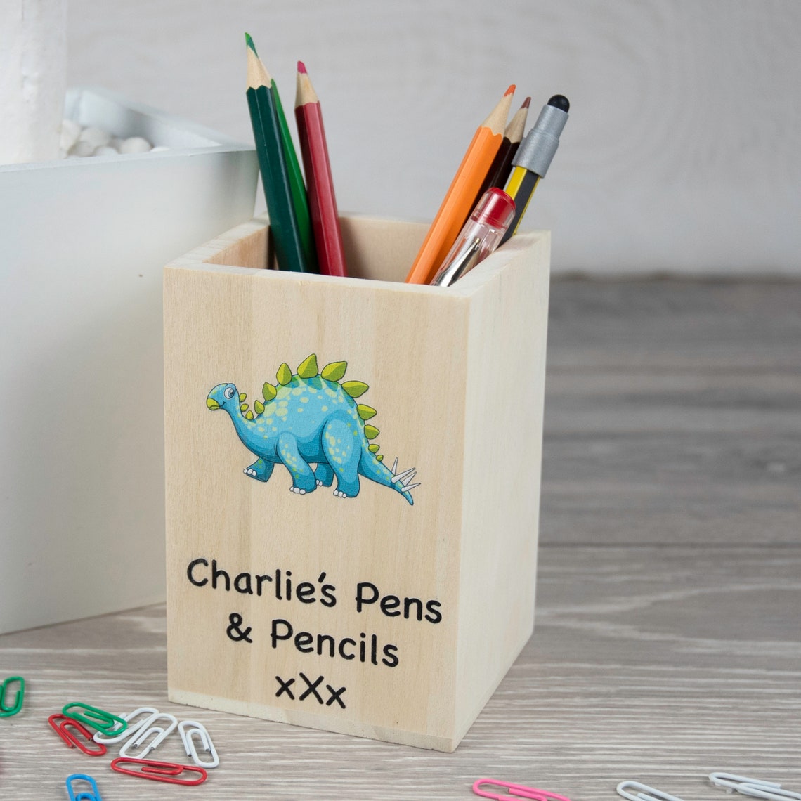 Personalised Children's Wooden Pencil Pot Dinosaur Pen Etsy UK