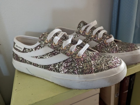 Superga Size EU38 Sparkly Sneakers Fantasia Purple and Silver