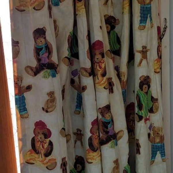 Vintage Teddy Bear Blockout Curtains - Retro Nursery Curtains - Pleat Curtains.