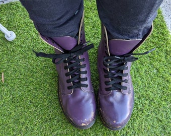 Vintage Purple Docs UK 7 - Steel Cap Purple Leather Dr. Martens - 10 Hole Purple Docs.