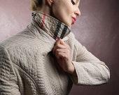 Vintage Beige Jacket S XS Overcoat Lining 80 39 s Top Quilted Lightweight Side Pockets With Zipper Gathered Belt Collar Long Sleeves Straight