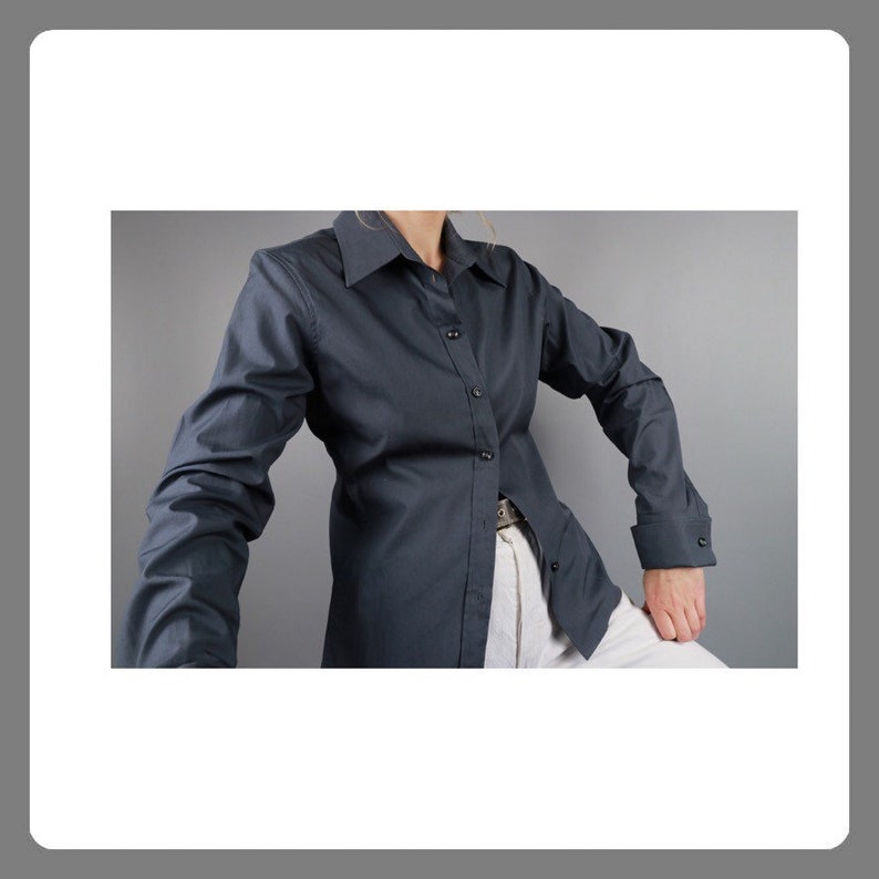 YSL Vintage Designer 90/'s Blouse Yves Saint Lauren Rare Authentic Collectible Rockabilly Shirt Grey XS S Long Sleeve With Cuffs Formal Wear