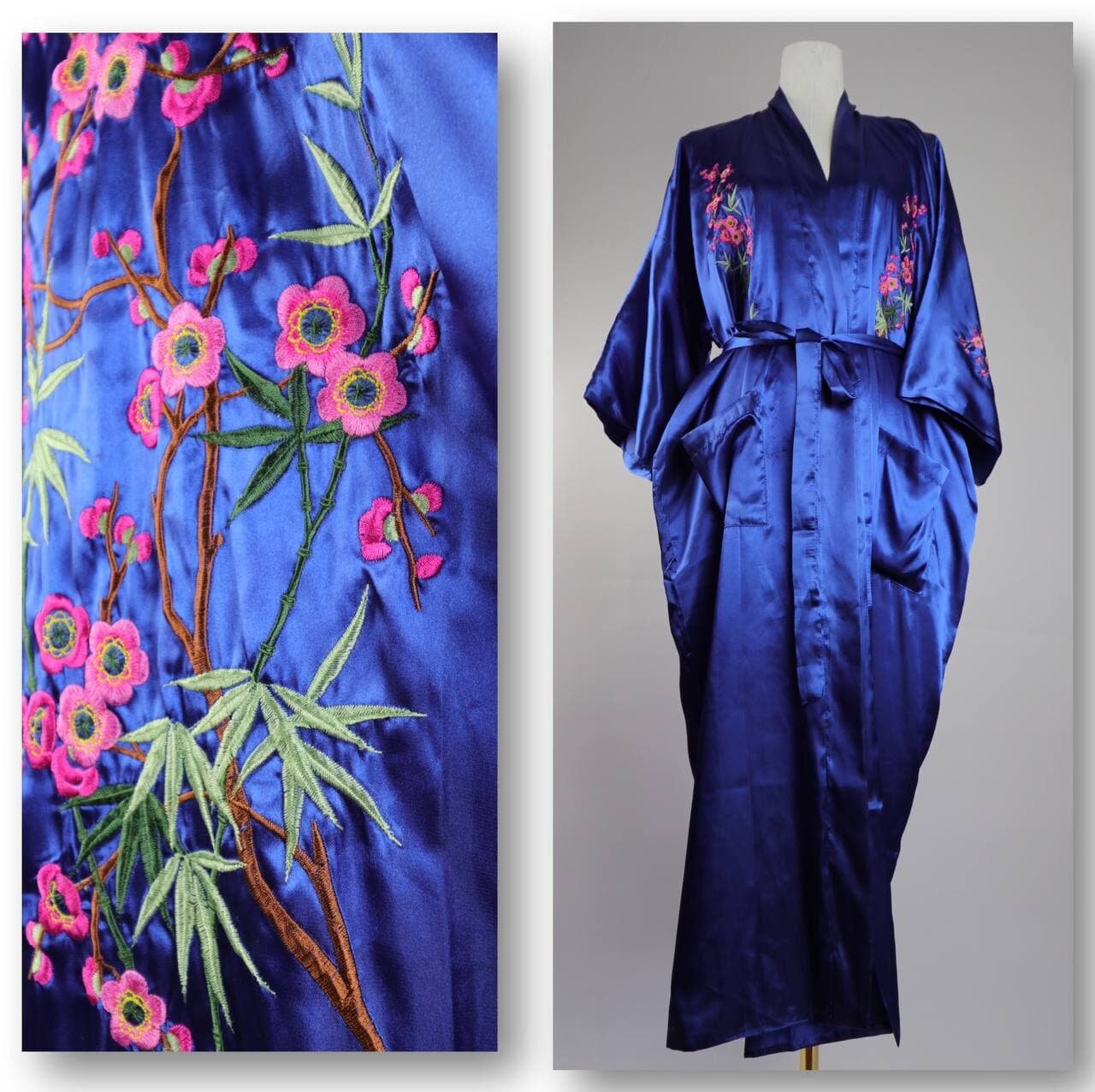 Silk vintage robe in blue color from 1990's Oversized Etsy