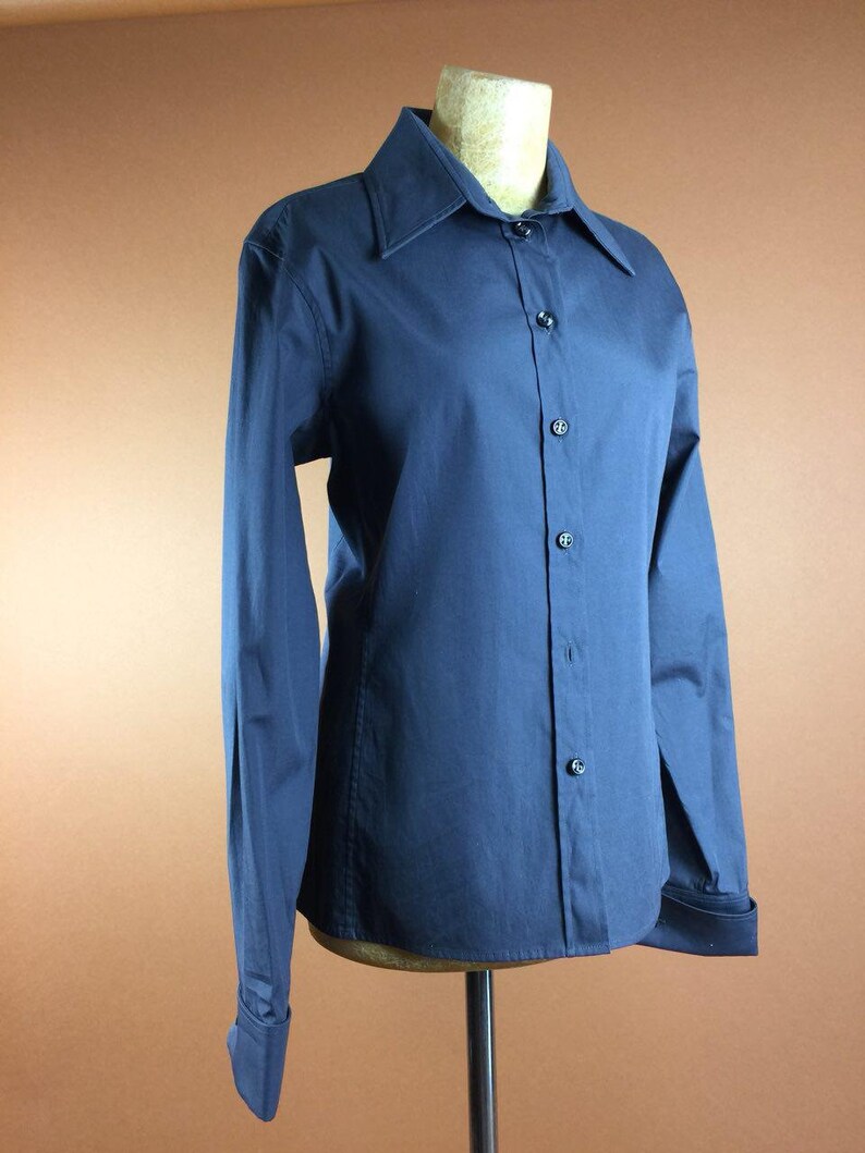 YSL Vintage Designer 90/'s Blouse Yves Saint Lauren Rare Authentic Collectible Rockabilly Shirt Grey XS S Long Sleeve With Cuffs Formal Wear