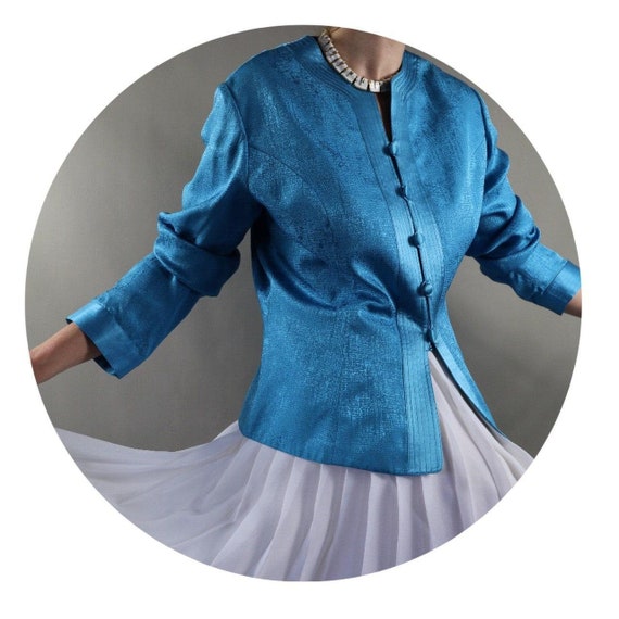 Silk women's 90s jacket mandarin collar long sleev