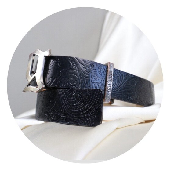 Black vintage belt 90s vintage belt Waisted genuine leather belt Gold buckle belt 80s black belt