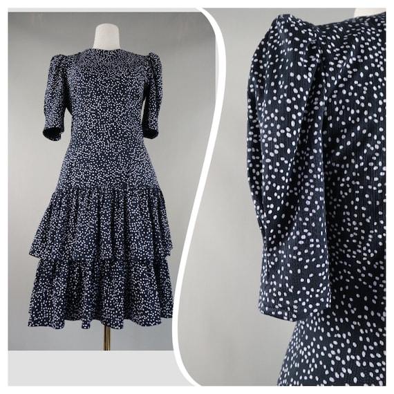 Women vintage Polka Dot dress Fitted ruffled Poet