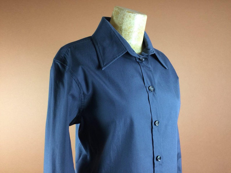 YSL Vintage Designer 90/'s Blouse Yves Saint Lauren Rare Authentic Collectible Rockabilly Shirt Grey XS S Long Sleeve With Cuffs Formal Wear