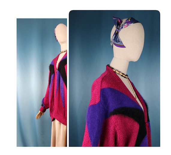 Vintage knit cardigan Long Mohair 1980's