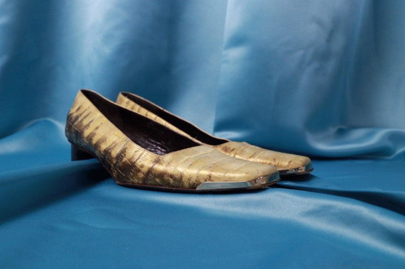 Leather vintage shoes ESCADA Square Toe shoe Gold