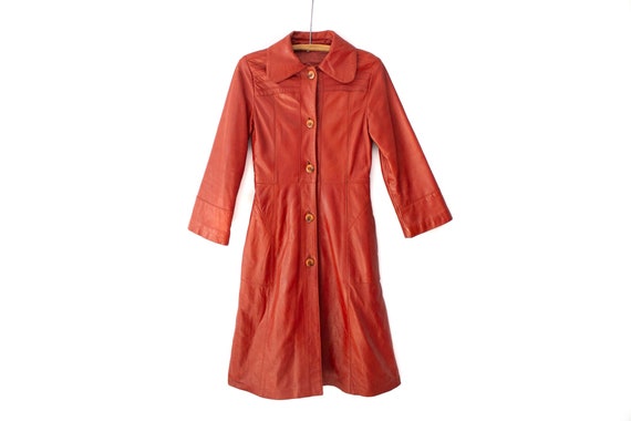 1960's - 1970's Orange-Brown Leather Duster Jacket