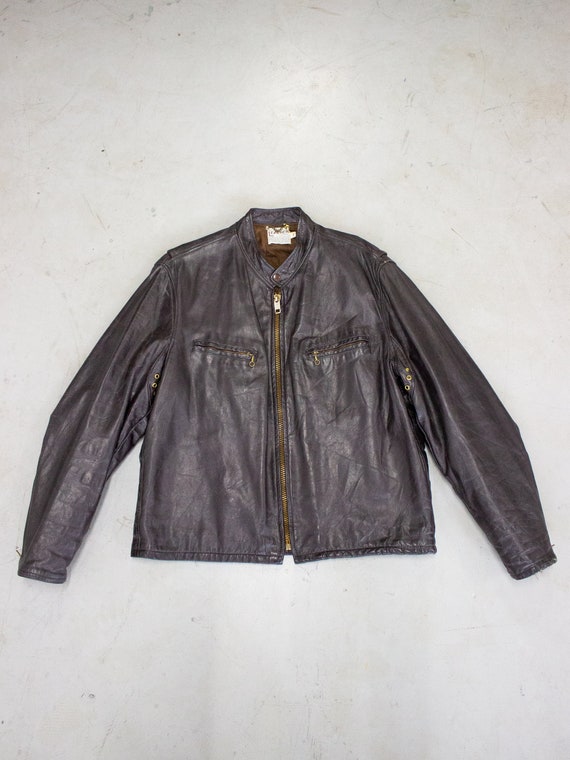 1960's Brown Leather Cafe Racer Motorcycle Jacket… - image 1