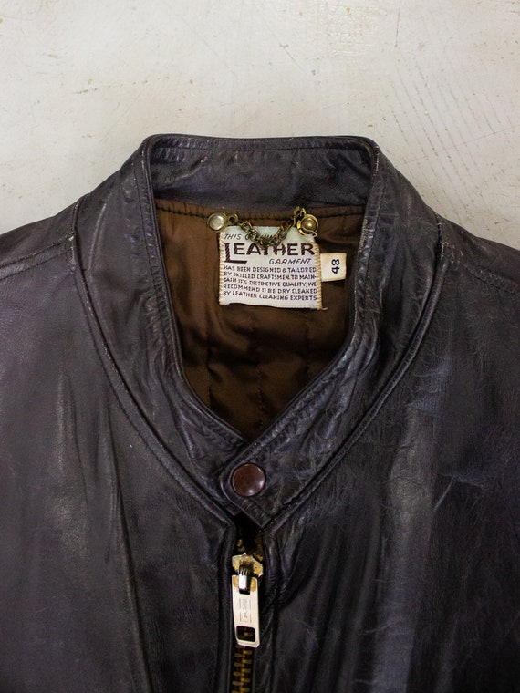 1960's Brown Leather Cafe Racer Motorcycle Jacket… - image 3