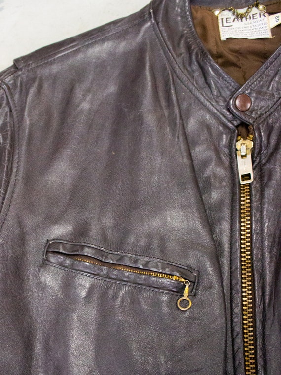 1960's Brown Leather Cafe Racer Motorcycle Jacket… - image 6