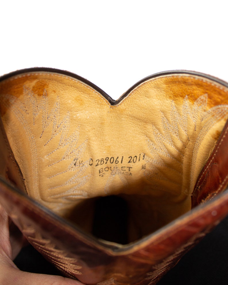 Women/'s Size 7 12 usa Authentic stamped leather western boots Made in Canada BOULET Cowboy boots in cherry brown