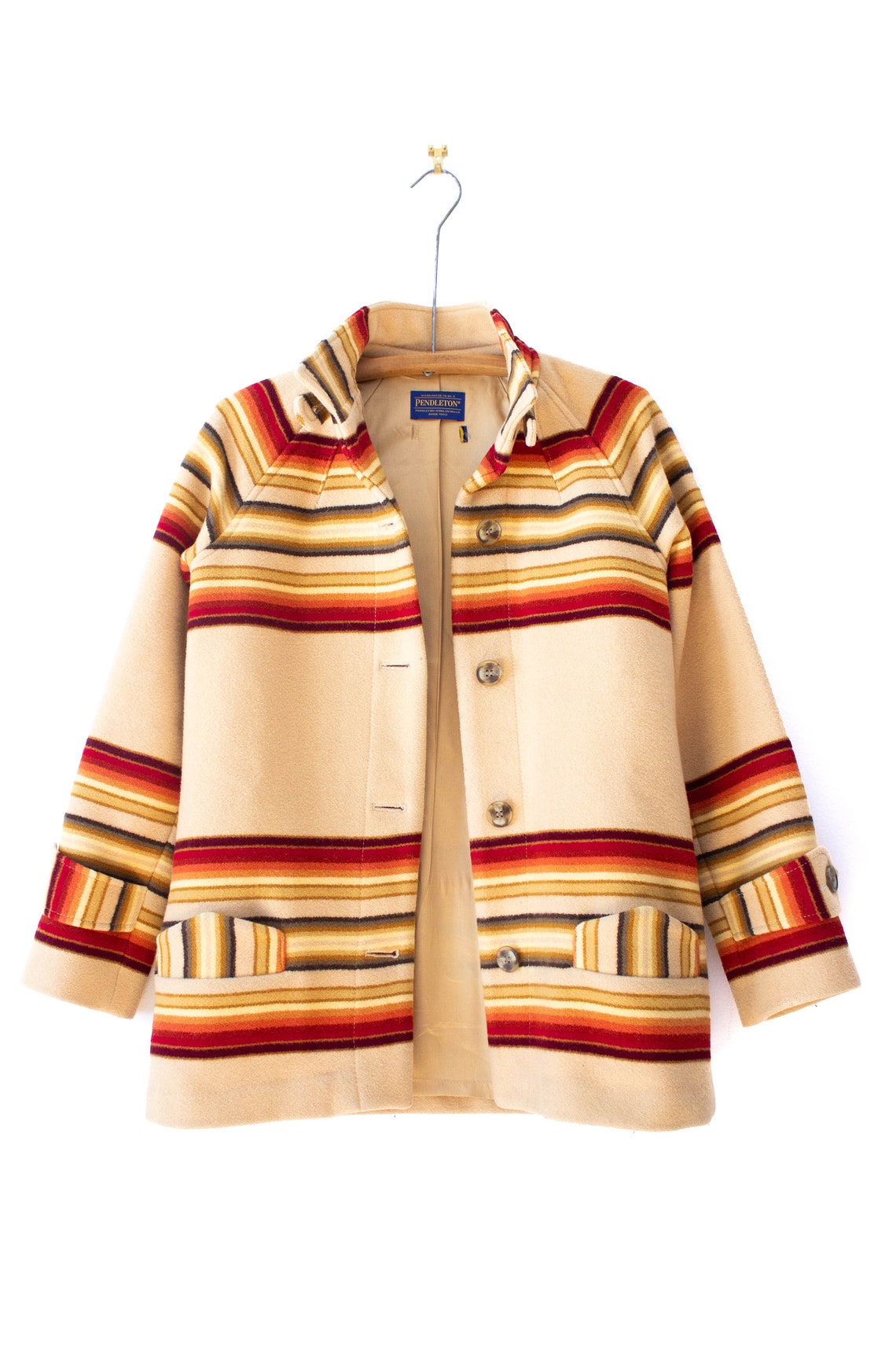 Pendleton Blanket Jacket Beige Wool with Striped Red Yellow Etsy
