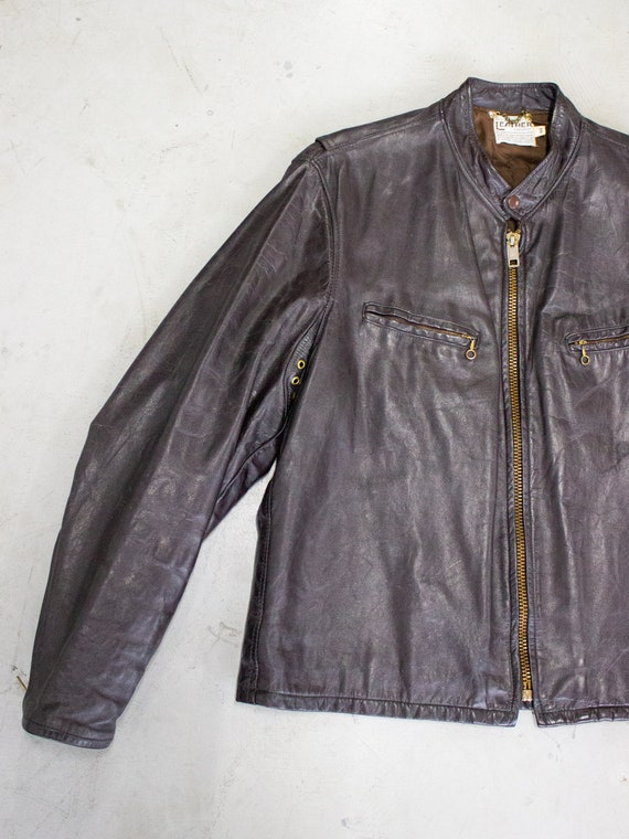 1960's Brown Leather Cafe Racer Motorcycle Jacket… - image 5