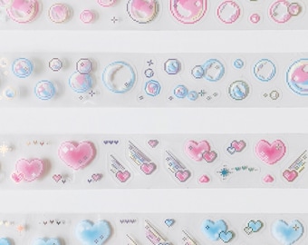 Cinta Washi Pixel Bubble Heart: Cinta PET holográfica brillante (25 mm x 5 m)