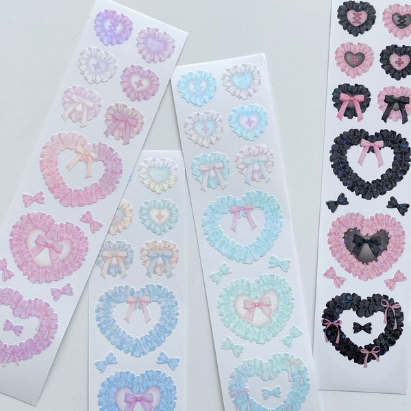 Frill Lace Heart Lace Sticker: Coquette Bow · Ruffled Lace Ribbon