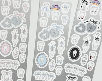 Tooth Ornament · Halloween Deco stickers / Gothic Tooth Charm, Ribbon & Brace