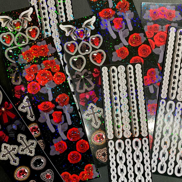 Goth Series Rose Chain / Shocking Pink Rose / Korean stickers · Toploader Deco · Kpop Polco · Sticker Set · Journal