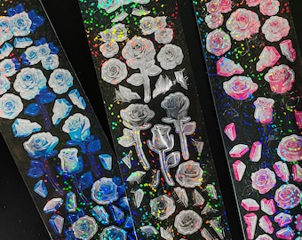 Pegatina de rosa de hielo / Rosas metálicas holográficas brillantes · Pegatinas coreanas · Decoración de carga superior