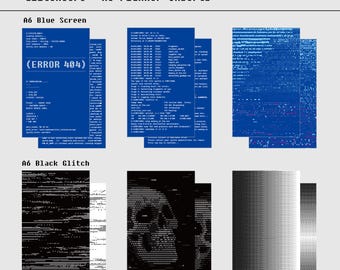A6 Blue Screen, Black Glitch Planner Inserts  – Unpunched Refill Paper, Journal Supplies