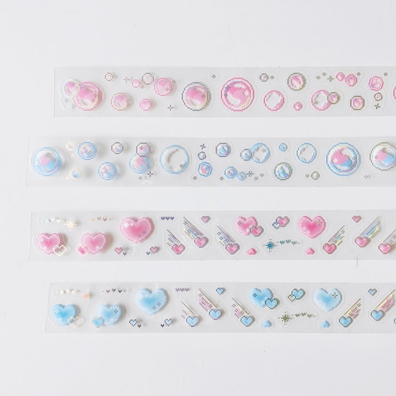 Pixel Bubble Heart Washi Tape: Glossy Holographic PET Tape (25mm x 5m)