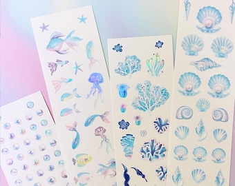 Juego de pegatinas del océano · 10 hojas: conchas, corales y peces - Scrapbooking Kpop Polco Toploader Deco