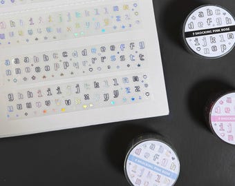 Pixel Pop Alphabet Sticker Roll 25mm x 5m · Kiss cut Washi Tape · Holographic Foil