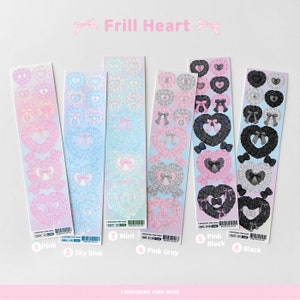 Pegatina de corazón con volantes · Encaje / Rosa rosa impactante / Pegatinas coreanas · Toploader Deco · Kpop Polco · Conjunto de pegatinas · Diario