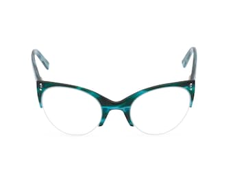 1950s style classic upswept cat eye 'ELLA' Ocean [Blue Green] Reading strength, clear lens for your optical prescription or sunglasses