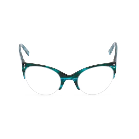 1950s Cat Eye Glasses: Handmade Ocean Blue Green Acetate Frames 'Ella'