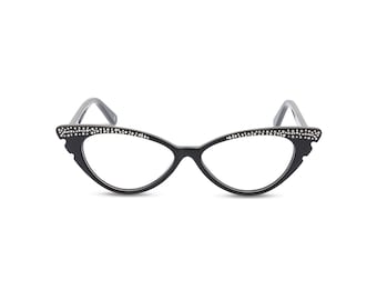 Sassy retro cat eye 50s style glasses with diamante studded wing tip. Ready for your prescription lenses, 'Marilyn' in black