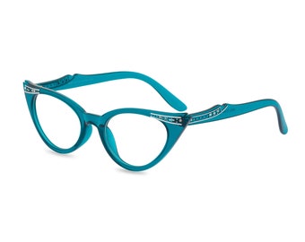 Turquoise Cat Eye Glasses: 50s Retro Style Diamante  display picture 1