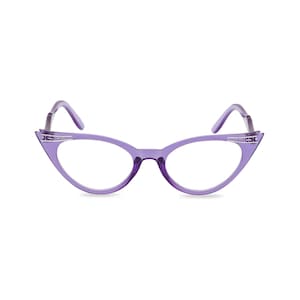 Sassy retro cat eye 50s style reading glasses with diamante studded tips. Ready for your prescription lenses, &#39;Betty&#39; in violet
