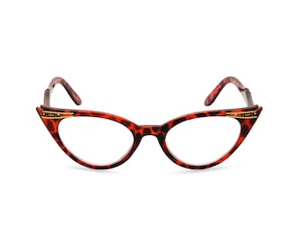 Lunettes de lecture rétro oeil de chat style années 50 avec pointes en strass. Prêt pour vos verres correcteurs, « Betty » en écaille de tortue