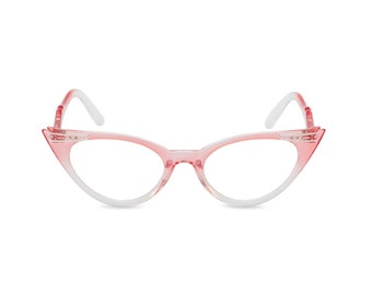 Sassy retro cat eye 50s style reading glasses with diamante studded tips. Ready for your prescription lenses, 'Betty' in pink