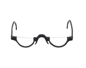 Monture de lunettes JAZZ demi-lune. Reproduction des années 20 30, fabriquée à la main en acétate noir. Prêt pour les verres correcteurs
