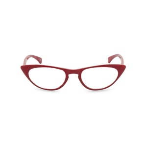1950s 60s style &#39;Peggy&#39; Lipstick Red CAT EYE Rxable frame or reading glasses clear to +2.50 NEW to original vintage design best seller