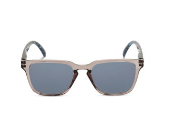 William Morris rectangular retro unisex grey crystal sunglasses with Brother Rabbit print arms