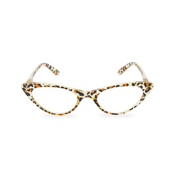 Cateye Leopard Print glasses frame, 1950s 60s style 'Gidget'. For prescription lens or ready readers. New to original vintage design