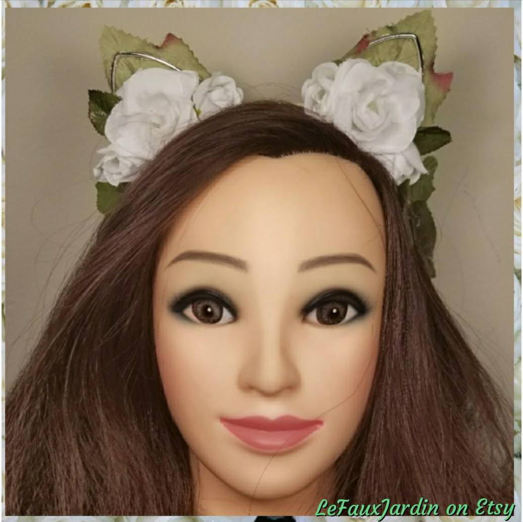 Download Floral Cat Ears Headband Flower Cat Headband Neko Cat Ears ...