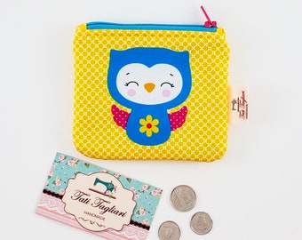 Zippered Small Pouch for Coins and Cards - Tiny Bag for Earbuds with Birds Kawaii style print